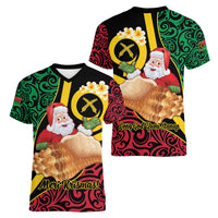 Vanuatu Christmas Women V-Neck T-Shirt Vanuatuan Conch Shell - Meri Krismas! LT14 - Polynesian Pride
