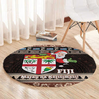 Fiji Christmas Round Carpet Fijian Masi Marau na Kerisimasi! - Brown