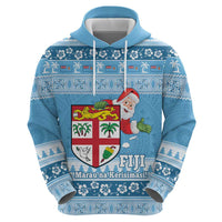 Fiji Christmas Zip Hoodie Fijian Masi Marau na Kerisimasi! - Blue