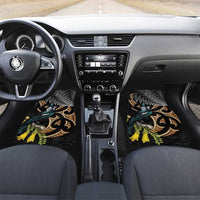 Aotearoa Kowhai Tui Bird Car Mats Maori Ngaru With Silver Fern LT14 Set 2pcs - Front Black - Polynesian Pride