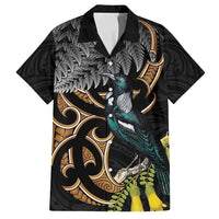 Aotearoa Kowhai Tui Bird Family Matching Off Shoulder Maxi Dress and Hawaiian Shirt Maori Ngaru With Silver Fern