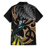 Aotearoa Kowhai Tui Bird Family Matching Off Shoulder Short Dress and Hawaiian Shirt Maori Ngaru With Silver Fern