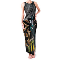 Aotearoa Kowhai Tui Bird Family Matching Tank Maxi Dress and Hawaiian Shirt Maori Ngaru With Silver Fern
