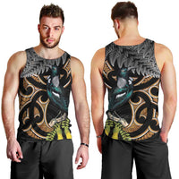 Aotearoa Kowhai Tui Bird Men Tank Top Maori Ngaru With Silver Fern LT14 - Polynesian Pride