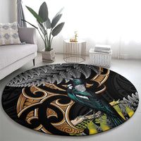 Aotearoa Kowhai Tui Bird Round Carpet Maori Ngaru With Silver Fern