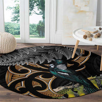 Aotearoa Kowhai Tui Bird Round Carpet Maori Ngaru With Silver Fern
