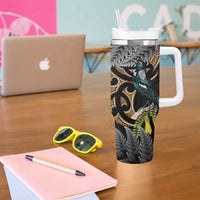 Aotearoa Kowhai Tui Bird Tumbler With Handle Maori Ngaru With Silver Fern LT14 - Polynesian Pride