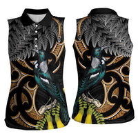 Aotearoa Kowhai Tui Bird Women Sleeveless Polo Shirt Maori Ngaru With Silver Fern