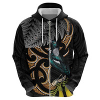 Aotearoa Kowhai Tui Bird Zip Hoodie Maori Ngaru With Silver Fern