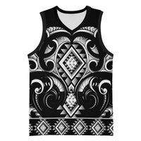 Black Ngaru Taniko With Aotearoa Maori Tattoo Basketball Jersey - Polynesian Pride