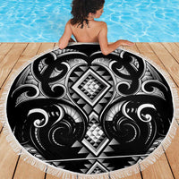 Black Ngaru Taniko With Aotearoa Maori Tattoo Beach Blanket LT14 - Polynesian Pride