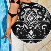 Black Ngaru Taniko With Aotearoa Maori Tattoo Beach Blanket LT14 - Polynesian Pride