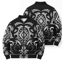 Black Ngaru Taniko With Aotearoa Maori Tattoo Bomber Puffer Jacket - Polynesian Pride