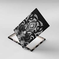 Black Ngaru Taniko With Aotearoa Maori Tattoo Canvas Wall Art LT14 With Frame Black - Polynesian Pride