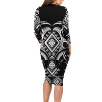 Black Ngaru Taniko With Aotearoa Maori Tattoo Family Matching Long Sleeve Bodycon Dress and Hawaiian Shirt
