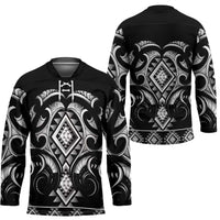 Black Ngaru Taniko With Aotearoa Maori Tattoo Hockey Jersey - Polynesian Pride