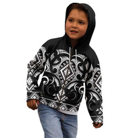 Black Ngaru Taniko With Aotearoa Maori Tattoo Kid Hoodie