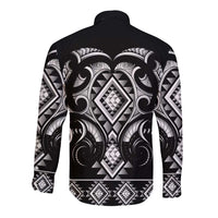 Black Ngaru Taniko With Aotearoa Maori Tattoo Long Sleeve Button Shirt LT14 - Polynesian Pride
