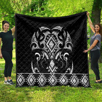 Black Ngaru Taniko With Aotearoa Maori Tattoo Quilt