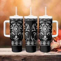 Black Ngaru Taniko With Aotearoa Maori Tattoo Tumbler With Handle LT14 - Polynesian Pride