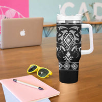 Black Ngaru Taniko With Aotearoa Maori Tattoo Tumbler With Handle LT14 - Polynesian Pride