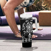 Black Ngaru Taniko With Aotearoa Maori Tattoo Tumbler With Handle LT14 - Polynesian Pride