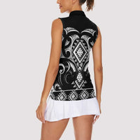 Black Ngaru Taniko With Aotearoa Maori Tattoo Women Sleeveless Polo Shirt