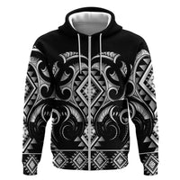 Black Ngaru Taniko With Aotearoa Maori Tattoo Zip Hoodie LT14 Zip Hoodie Black - Polynesian Pride