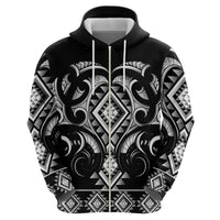 Black Ngaru Taniko With Aotearoa Maori Tattoo Zip Hoodie LT14 - Polynesian Pride