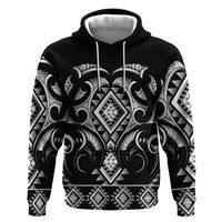Black Ngaru Taniko With Aotearoa Maori Tattoo Zip Hoodie LT14 Pullover Hoodie Black - Polynesian Pride
