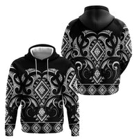 Black Ngaru Taniko With Aotearoa Maori Tattoo Zip Hoodie LT14 - Polynesian Pride
