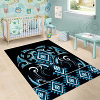Blue Ngaru Taniko With Aotearoa Maori Tattoo Area Rug