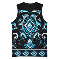 Blue Ngaru Taniko With Aotearoa Maori Tattoo Basketball Jersey - Polynesian Pride