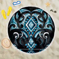 Blue Ngaru Taniko With Aotearoa Maori Tattoo Beach Blanket LT14 One Size 150cm Blue - Polynesian Pride
