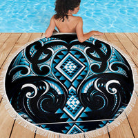Blue Ngaru Taniko With Aotearoa Maori Tattoo Beach Blanket LT14 - Polynesian Pride