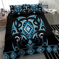 Blue Ngaru Taniko With Aotearoa Maori Tattoo Bedding Set