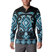 Blue Ngaru Taniko With Aotearoa Maori Tattoo Button Sweatshirt LT14 - Polynesian Pride