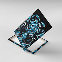Blue Ngaru Taniko With Aotearoa Maori Tattoo Canvas Wall Art LT14 With Frame Blue - Polynesian Pride