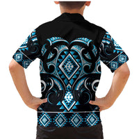 Blue Ngaru Taniko With Aotearoa Maori Tattoo Family Matching Mermaid Dress and Hawaiian Shirt