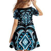 Blue Ngaru Taniko With Aotearoa Maori Tattoo Family Matching Short Sleeve Bodycon Dress and Hawaiian Shirt