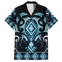 Blue Ngaru Taniko With Aotearoa Maori Tattoo Family Matching Short Sleeve Bodycon Dress and Hawaiian Shirt