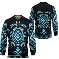 Blue Ngaru Taniko With Aotearoa Maori Tattoo Hockey Jersey LT14 - Polynesian Pride