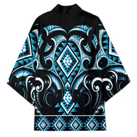 Blue Ngaru Taniko With Aotearoa Maori Tattoo Kimono - Polynesian Pride