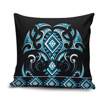 Blue Ngaru Taniko With Aotearoa Maori Tattoo Pillow Cover - Polynesian Pride