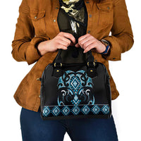 Blue Ngaru Taniko With Aotearoa Maori Tattoo Shoulder Handbag
