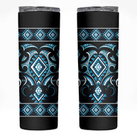 Blue Ngaru Taniko With Aotearoa Maori Tattoo Skinny Tumbler