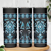 Blue Ngaru Taniko With Aotearoa Maori Tattoo Skinny Tumbler