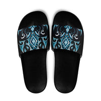 Blue Ngaru Taniko With Aotearoa Maori Tattoo Slide Sandals LT14 Blue - Polynesian Pride
