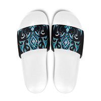 Blue Ngaru Taniko With Aotearoa Maori Tattoo Slide Sandals LT14 Blue - Polynesian Pride