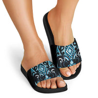Blue Ngaru Taniko With Aotearoa Maori Tattoo Slide Sandals LT14 - Polynesian Pride